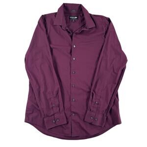 Express 1MX Men's Extra Slim Button Up Shirt - Maroon - Large / 16-16 1/2